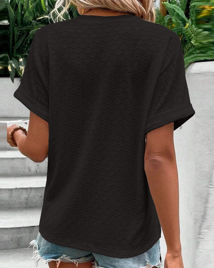 Blusa casual con escote en V de color sólido con botón