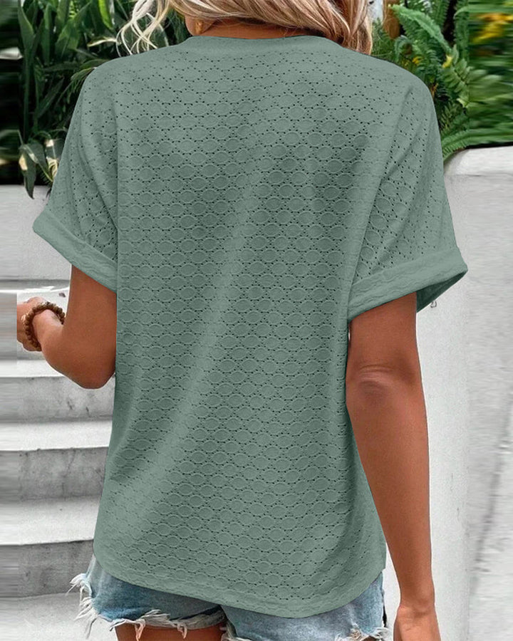 Blusa casual con escote en V de color sólido con botón