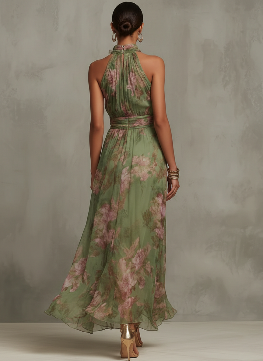 Serena | Vestido largo verde floral