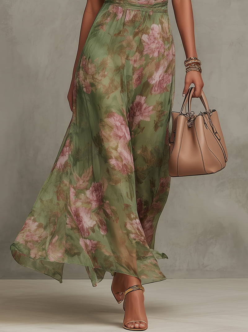 Serena | Vestido largo verde floral