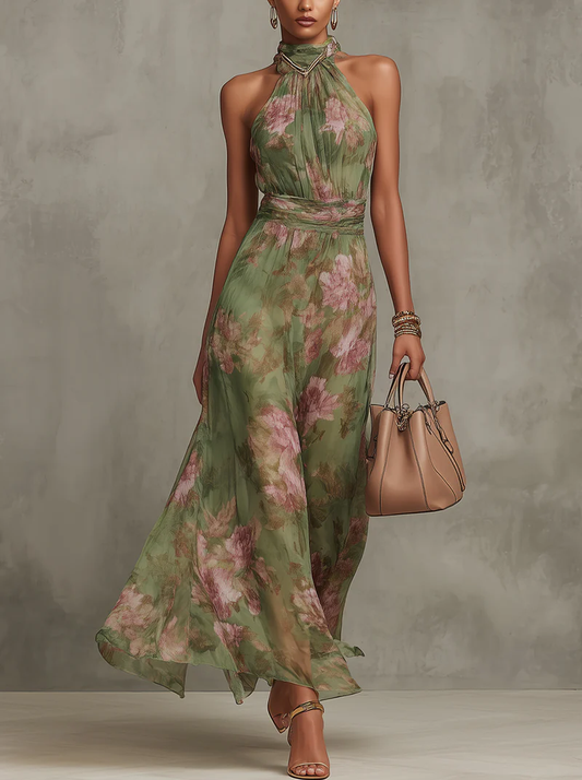Serena | Vestido largo verde floral