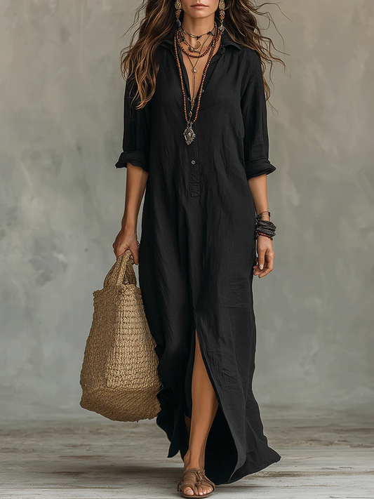 Soline | Vestido maxi negro con botones