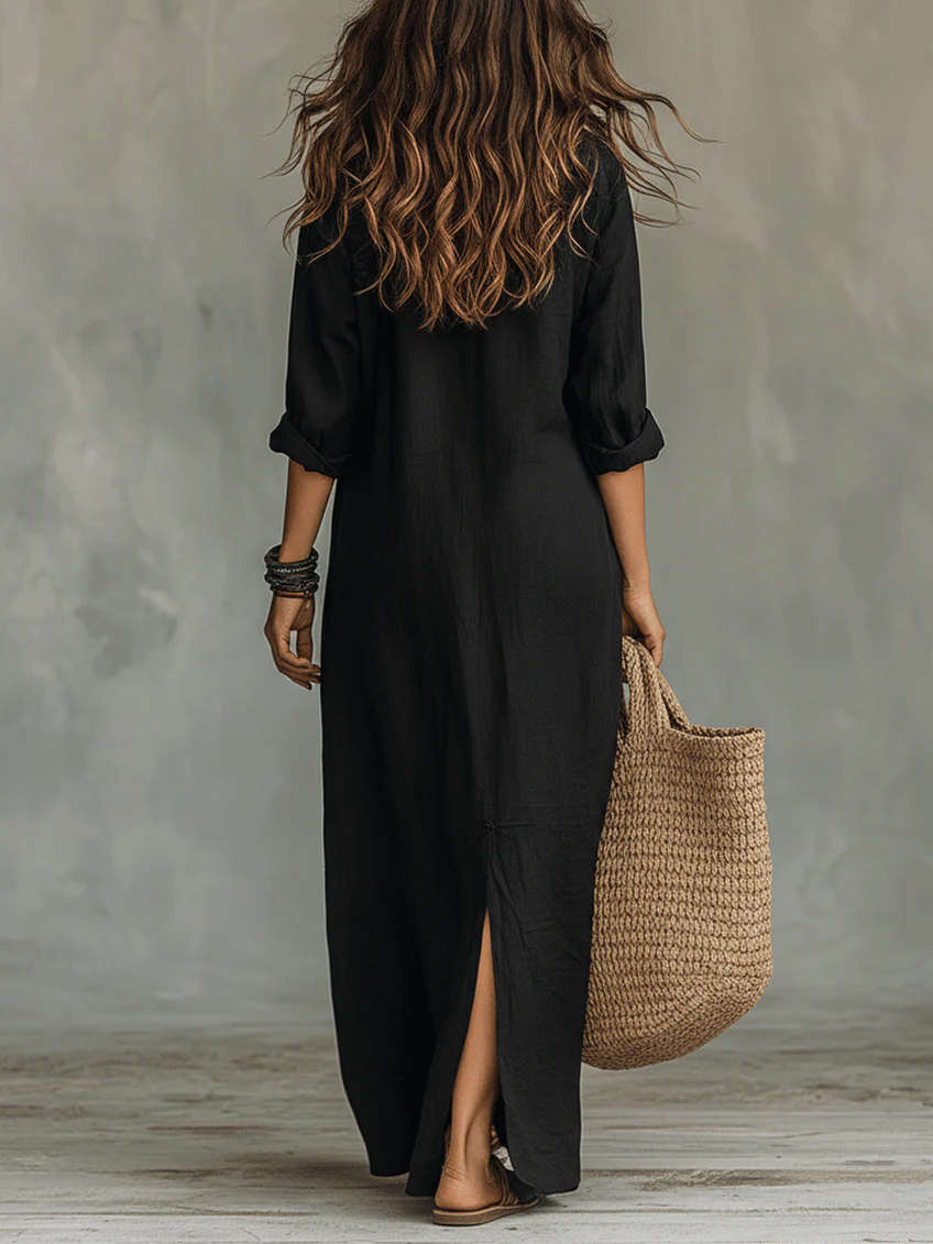 Soline | Vestido maxi negro con botones