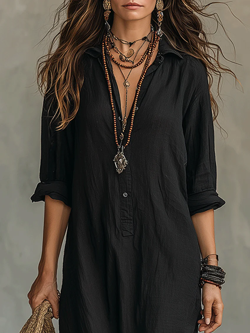 Soline | Vestido maxi negro con botones