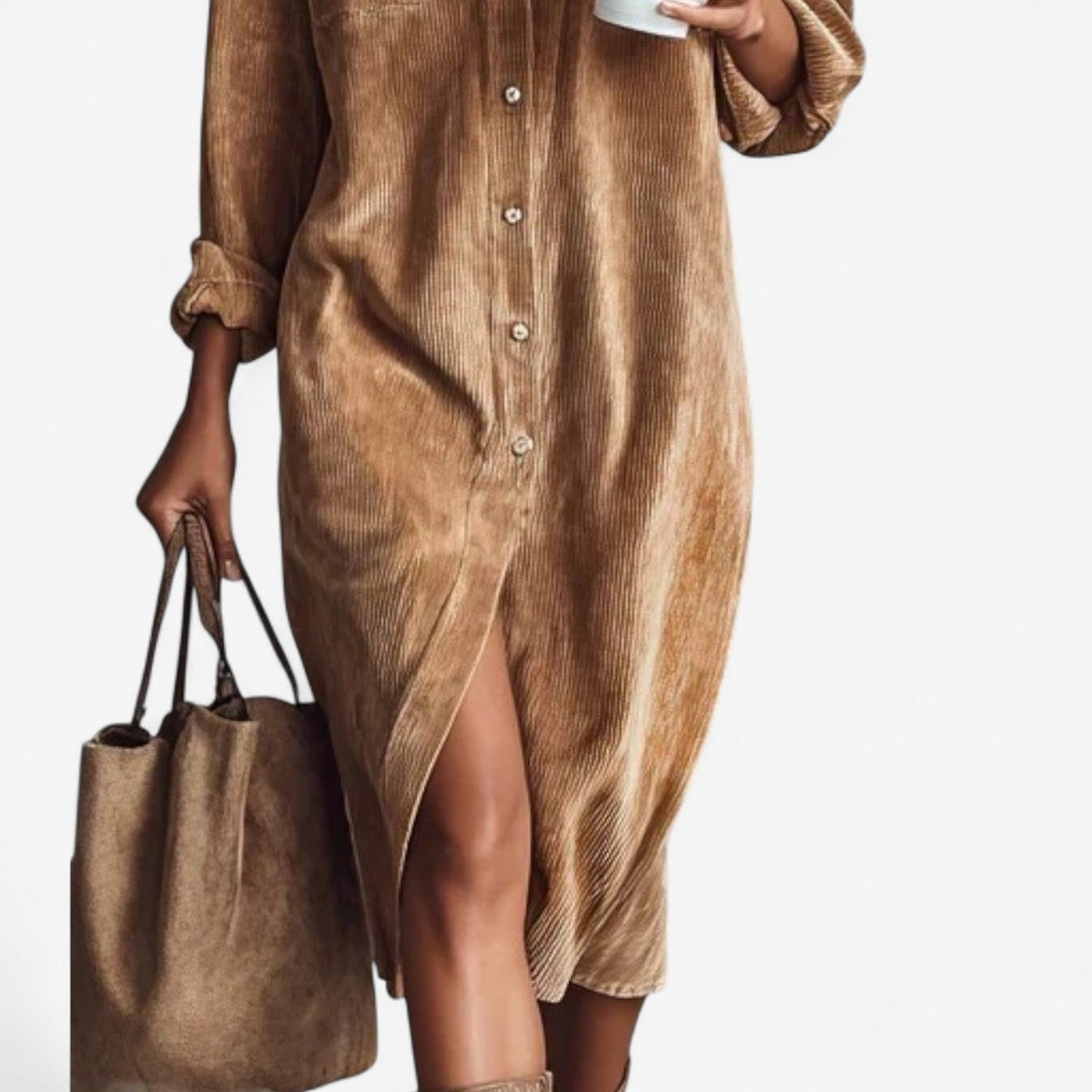 Anastacia™ Vestido midi de terciopelo a costillas de manga larga