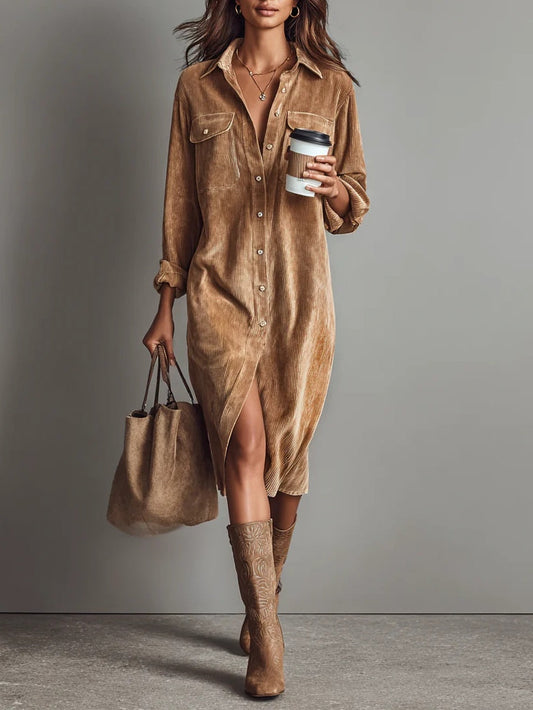 Estela | Vestido midi de terciopelo acanalado