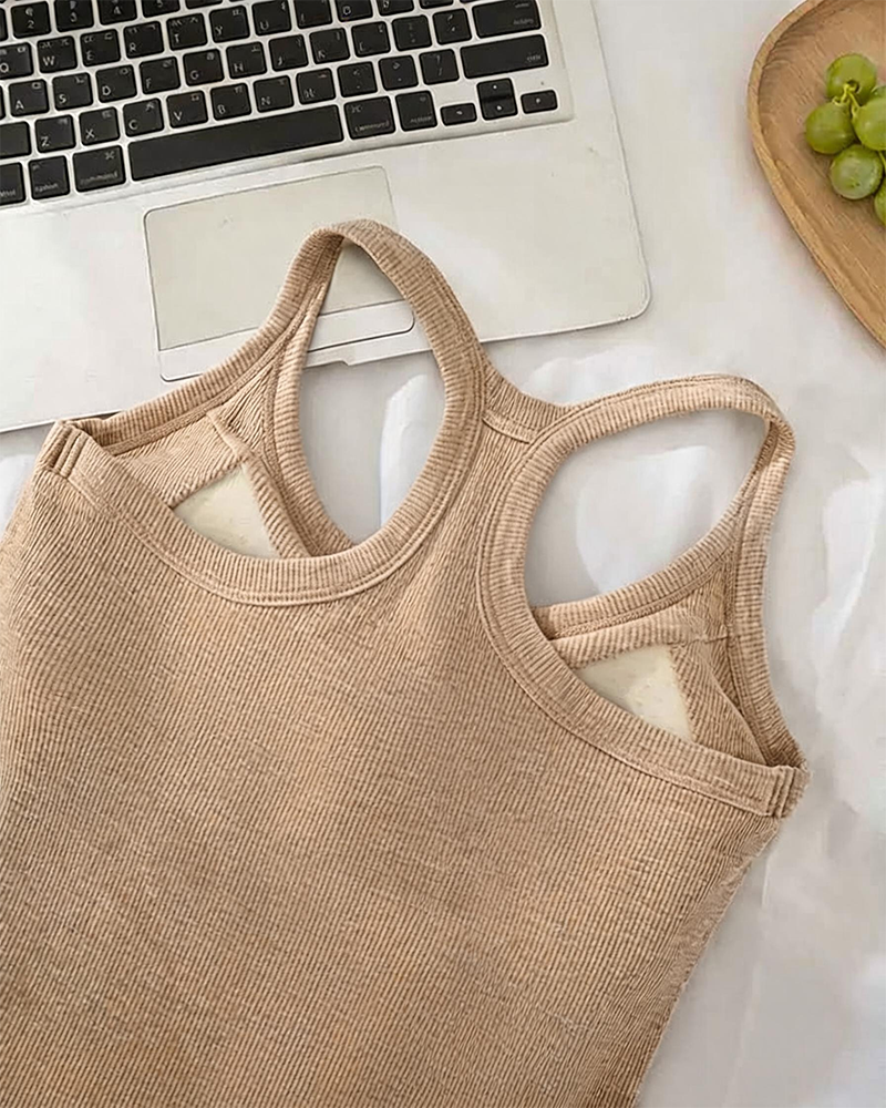 Camiseta sin mangas con sostén integrado de punto canalé liso