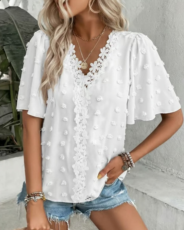 Blusa jacquard con manga volante