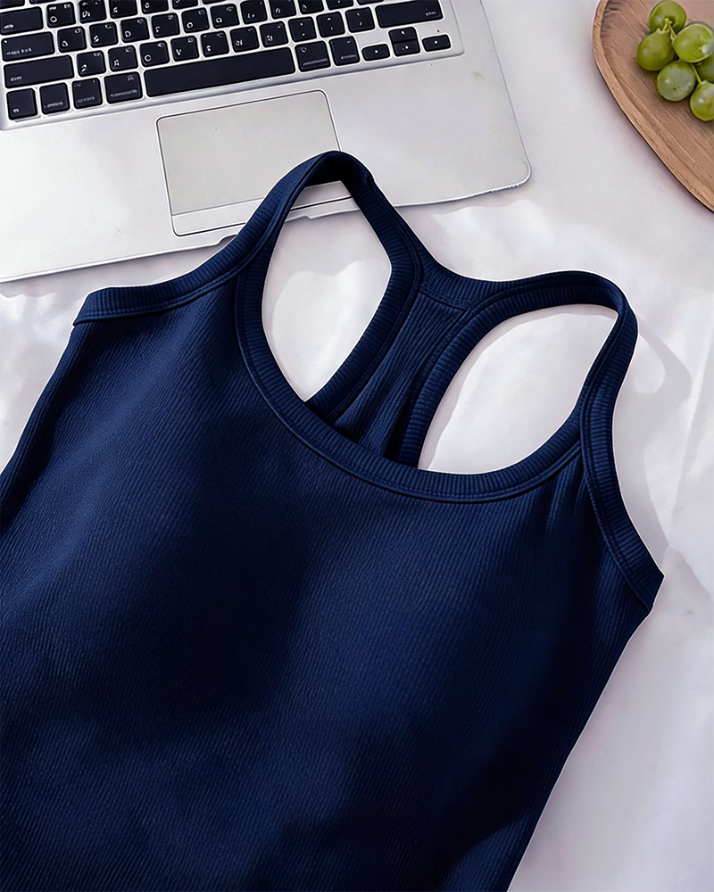 Camiseta sin mangas con sostén integrado de punto canalé liso