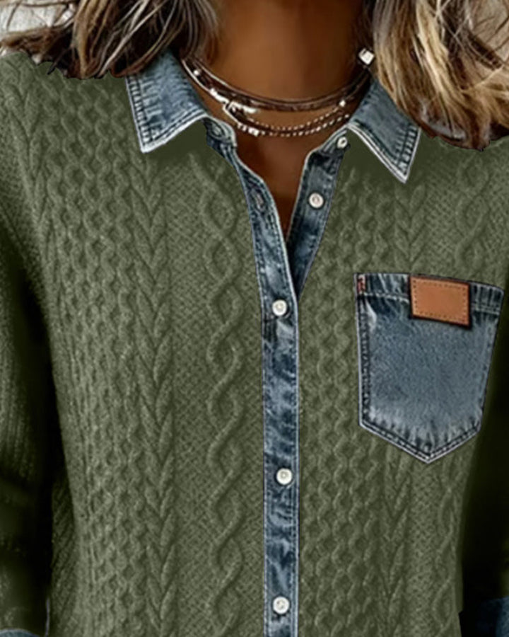 Camisa de manga larga con patchwork de mezclilla