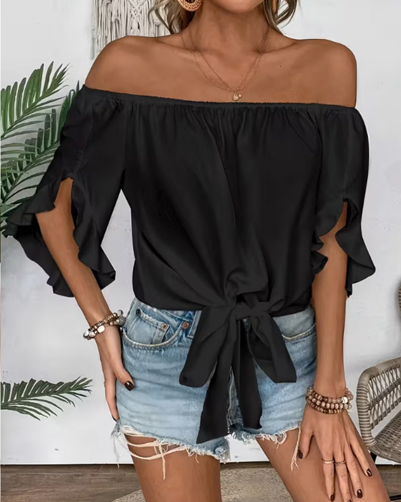 Blusa hombros descubiertos con nudo y mangas acampanadas