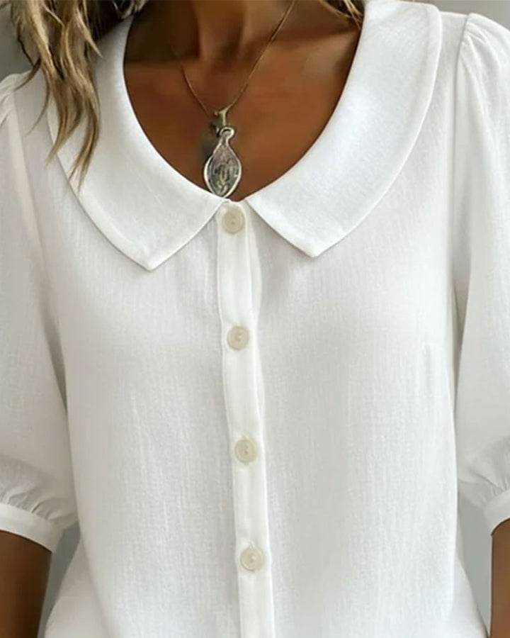 Camisa de algodón de manga 3/4 con cuello Peter Pan