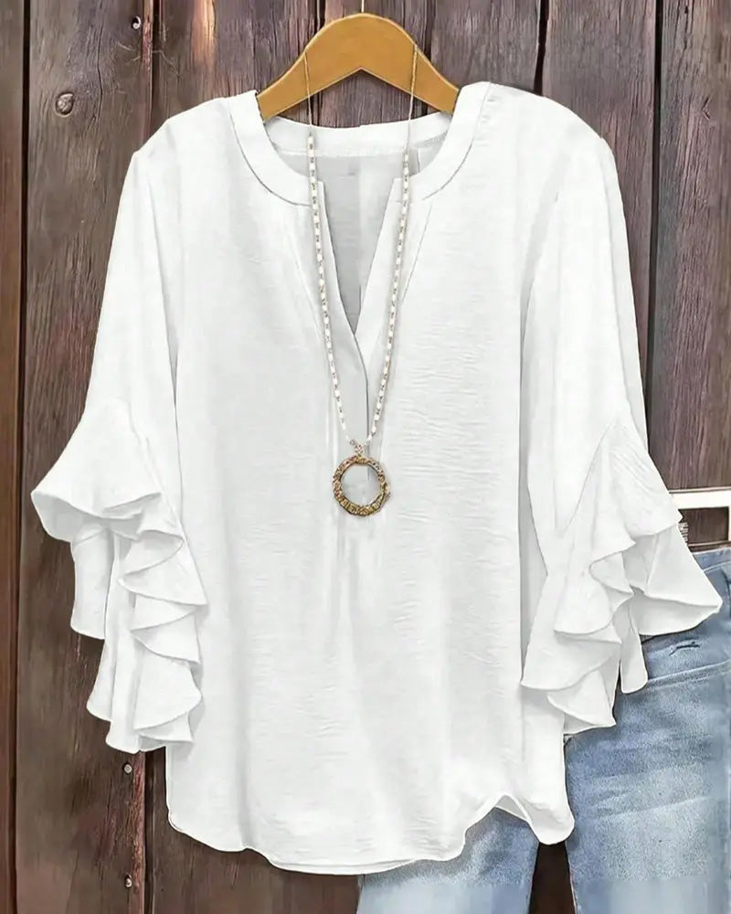 Blusa de escote en V pequeño con volante