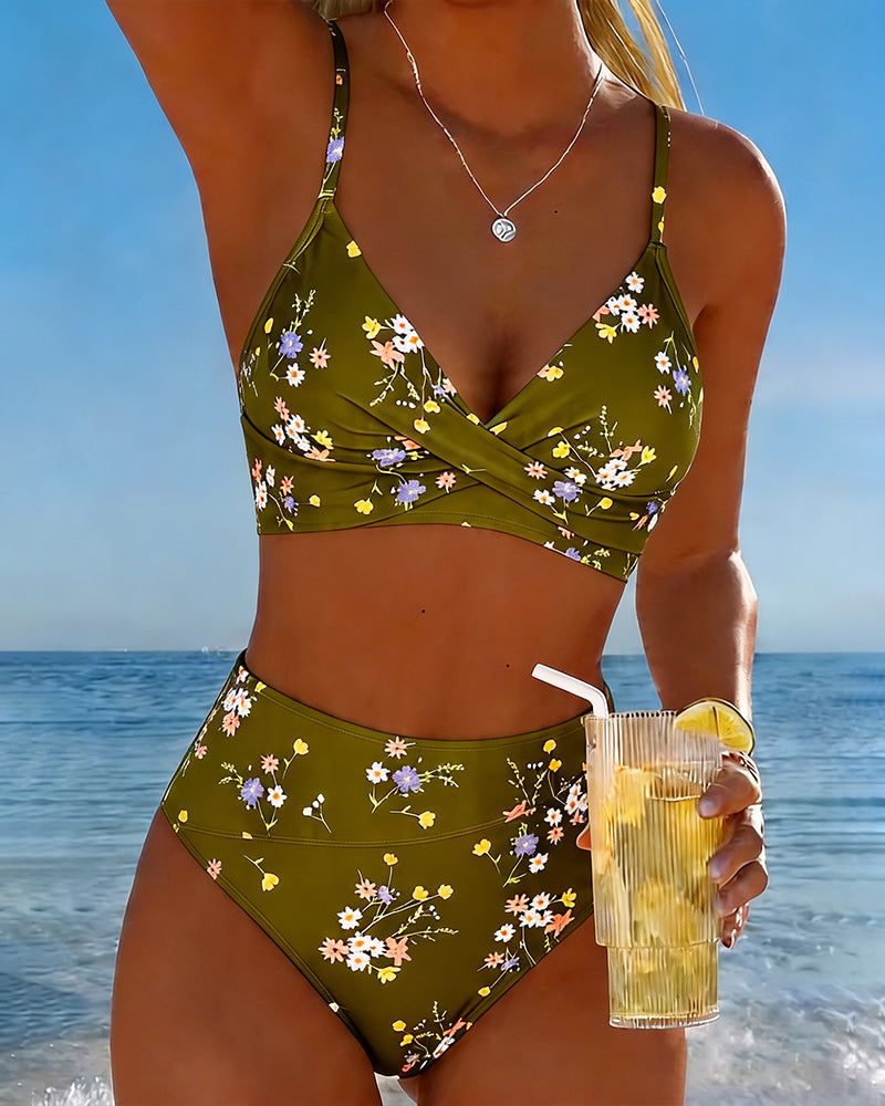 Bikini sexy cruzado con estampado floral