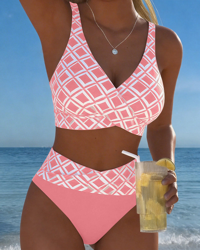 Bikini de dos piezas con top estilo sujetador y motivo diamante