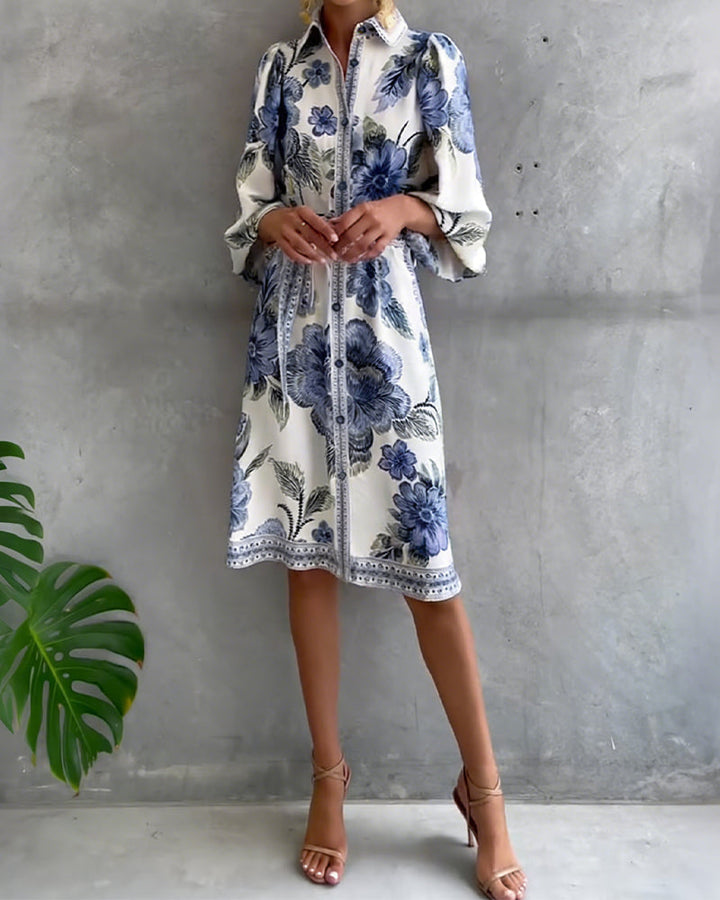 Luciana | Vestido de manga farol con cuello cranté