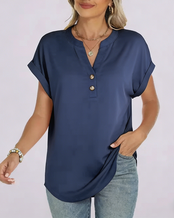 Camiseta lisa con escote en V y mangas cortas