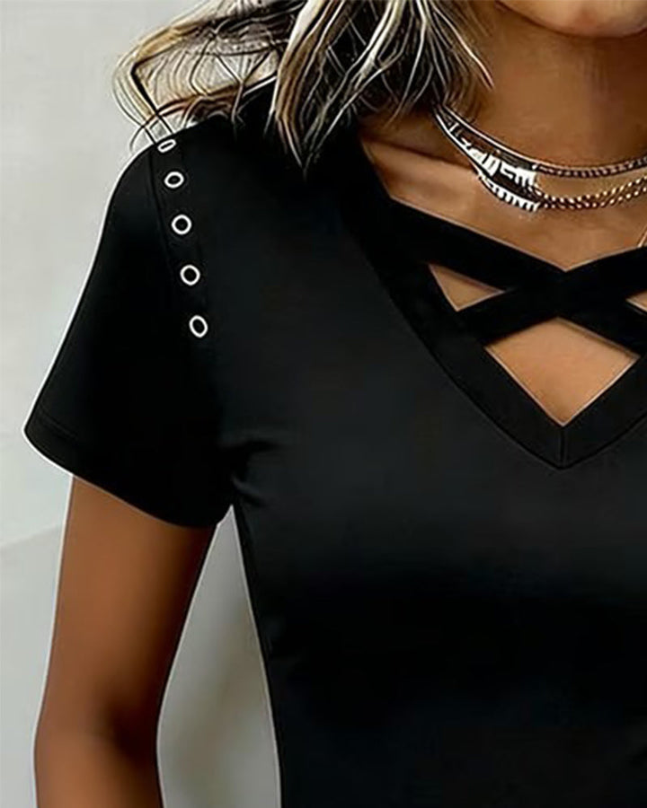 Camiseta con tiras cruzadas y recorte, corte Slim