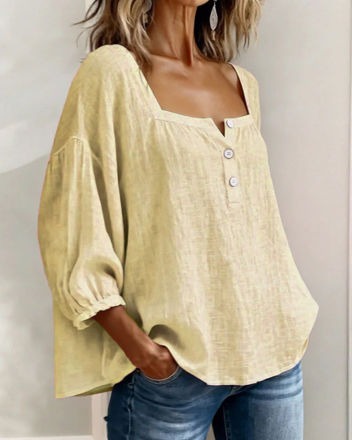 Blusa simple de cuello cuadrado y manga larga