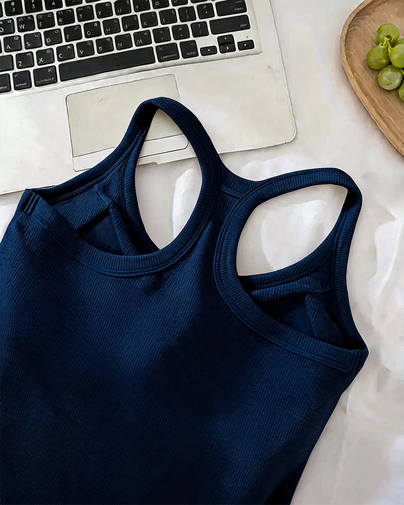 Camiseta sin mangas con sostén integrado de punto canalé liso