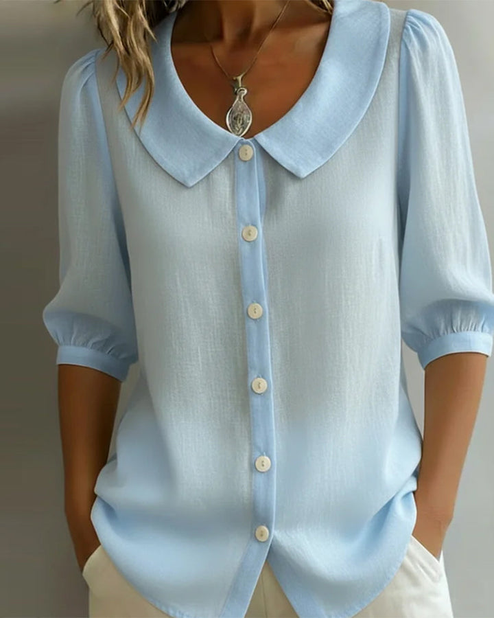 Camisa de algodón de manga 3/4 con cuello Peter Pan