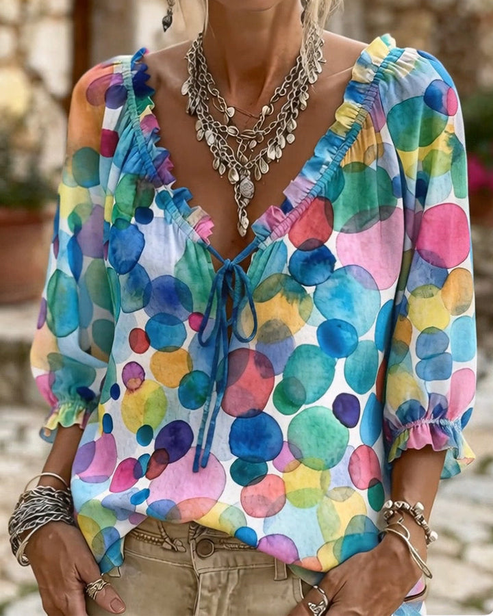 Blusa de escote en V con mangas volantes
