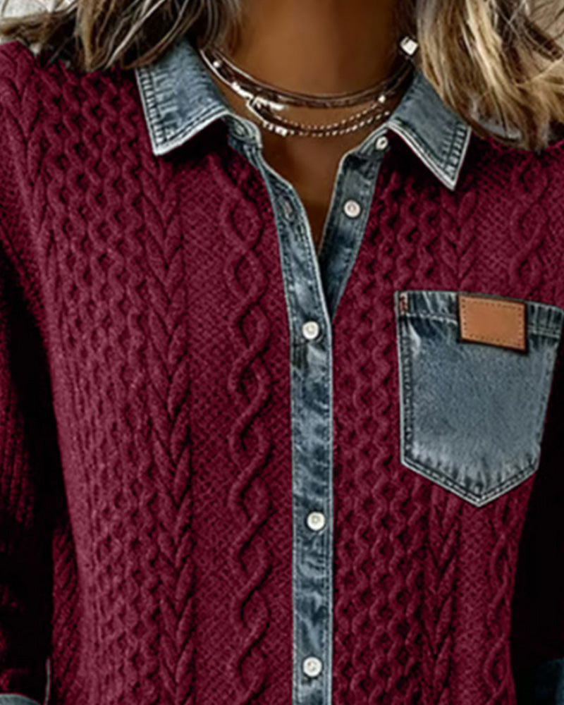 Camisa de manga larga con patchwork de mezclilla
