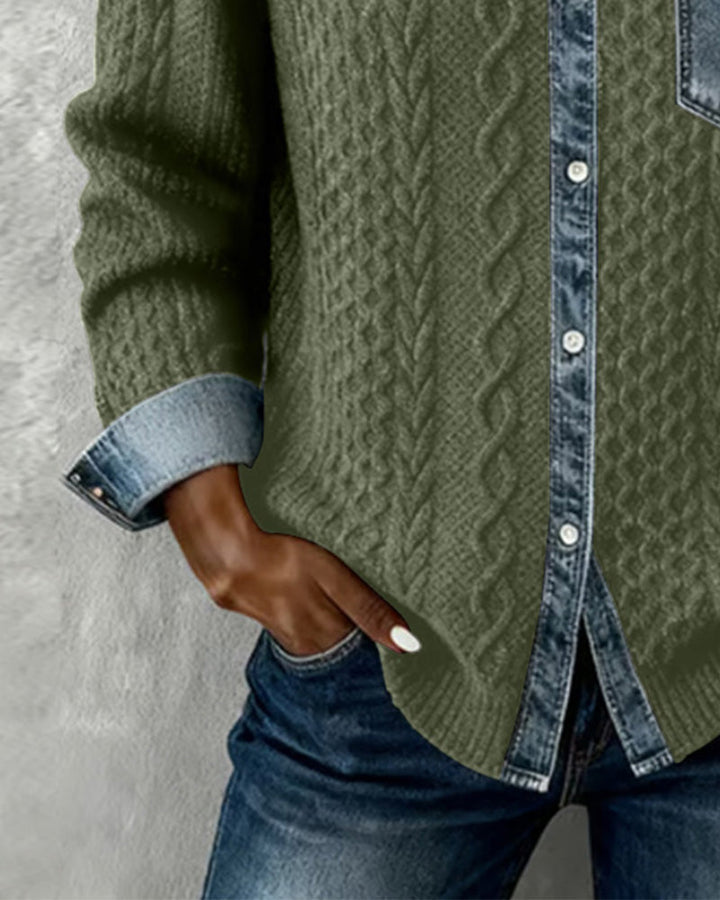 Camisa de manga larga con patchwork de mezclilla