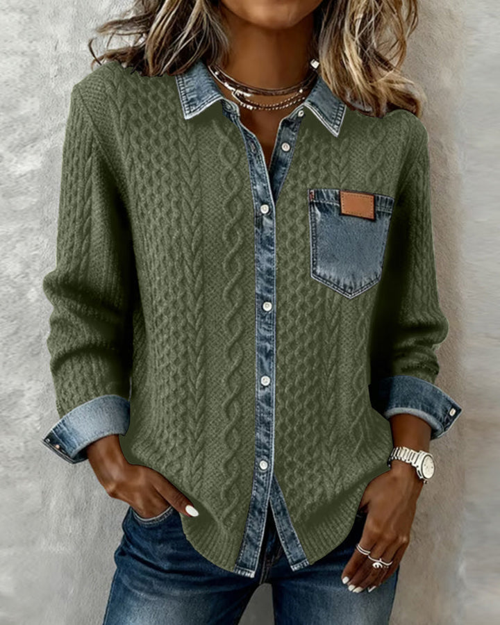 Camisa de manga larga con patchwork de mezclilla