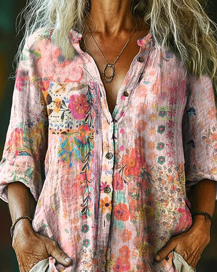 Camisa Artística con Estampado Floral