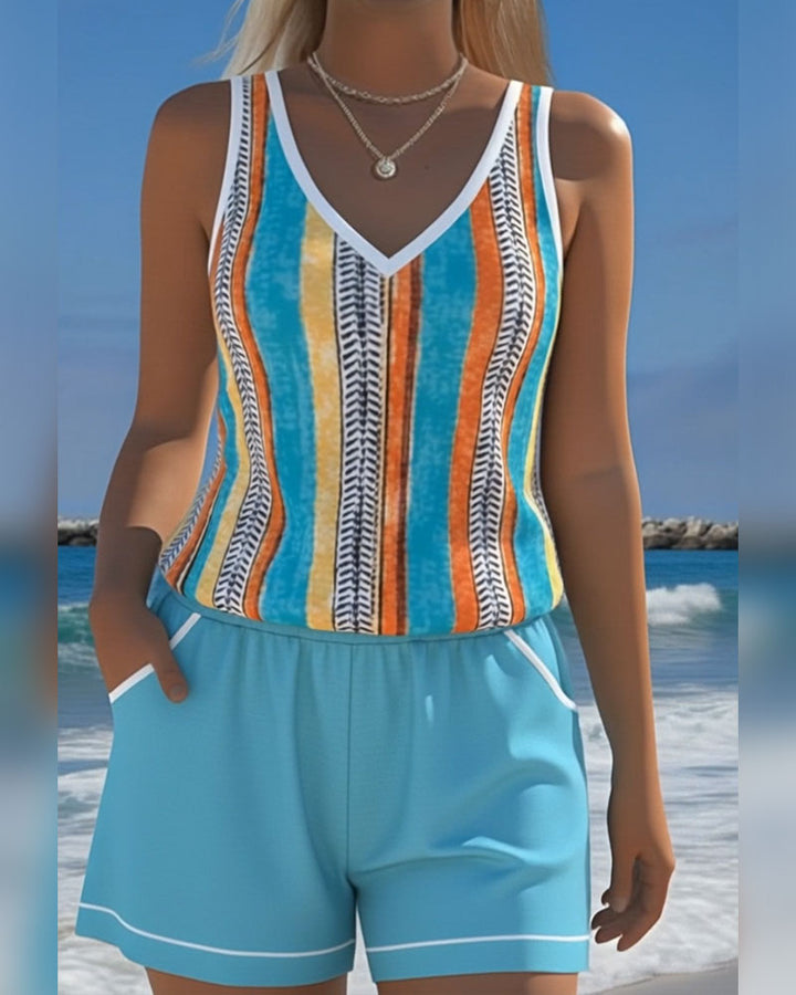 Tankini de baño con escote en V estampado