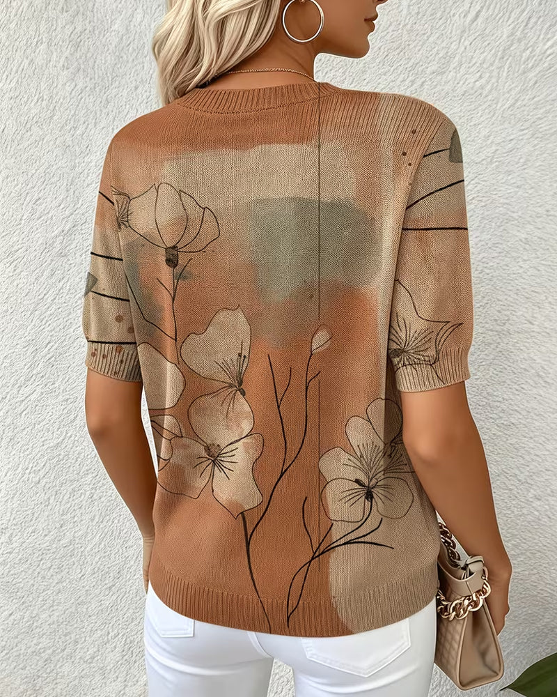 Suéter estampado de manga corta con cuello redondo
