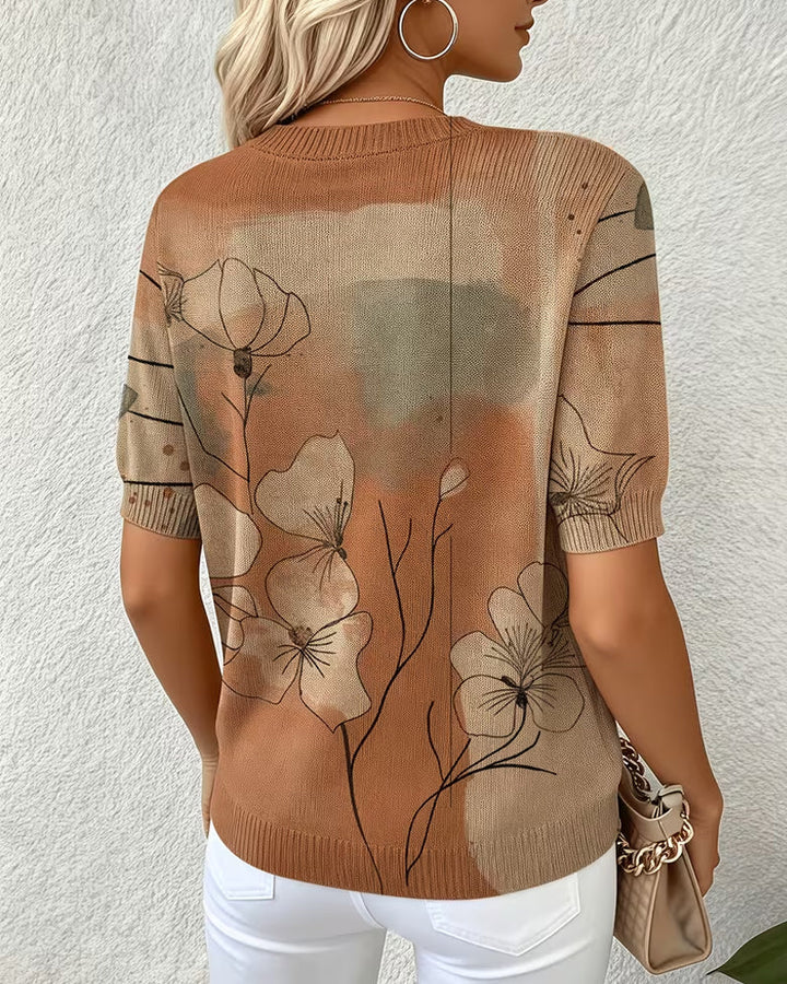 Suéter estampado de manga corta con cuello redondo