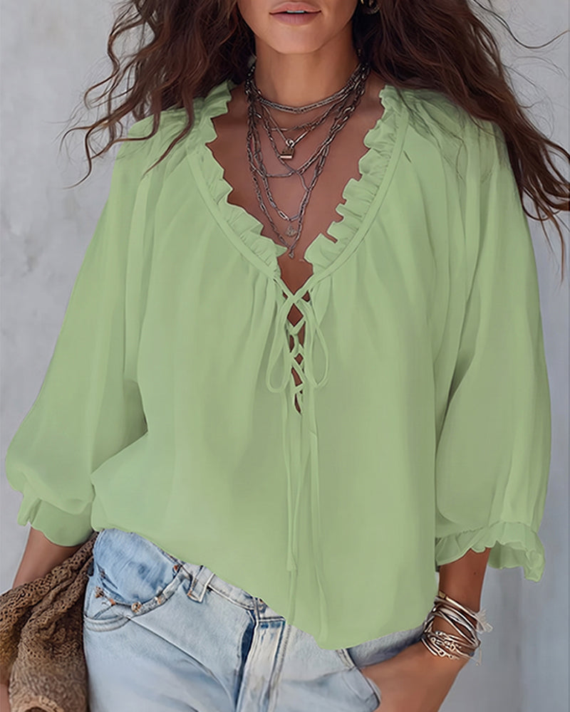 Blusa de cuello en V con lazos