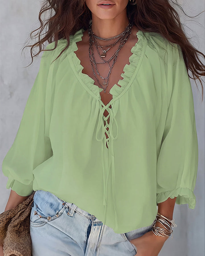 Blusa de cuello en V con lazos