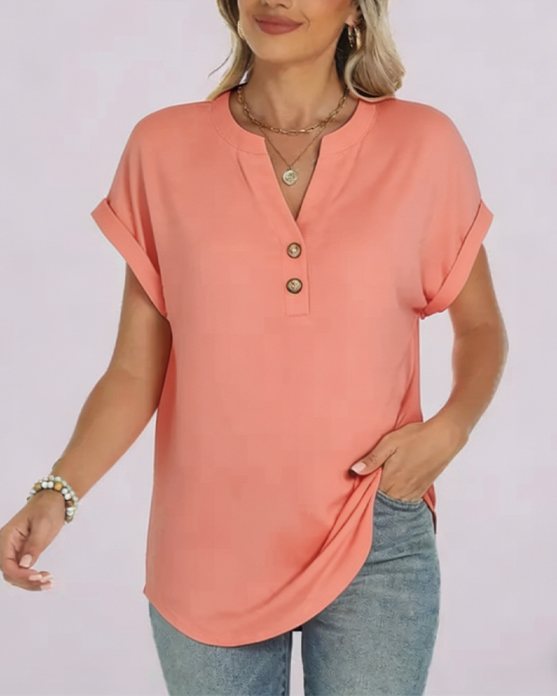 Camiseta lisa con escote en V y mangas cortas