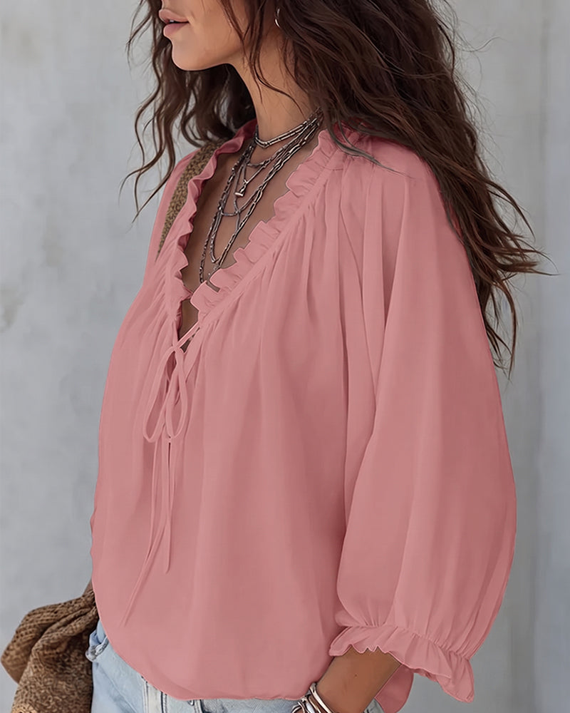 Blusa de cuello en V con lazos