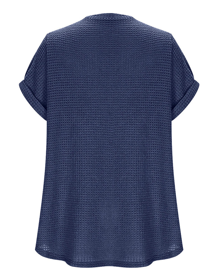 Camiseta para mujer de punto texturizado con escote en V, casual, verano