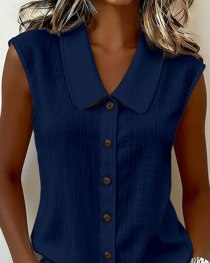 Camisa sin mangas con cuello de lino y algodón