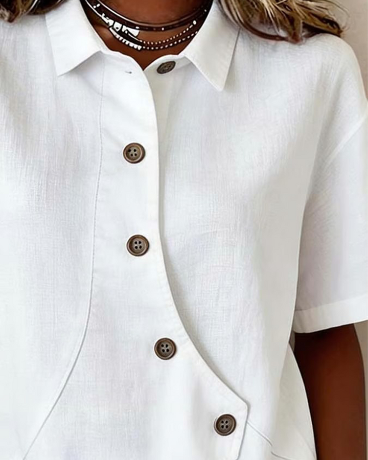 Camisa de algodón-lino asimétrica con botonadura