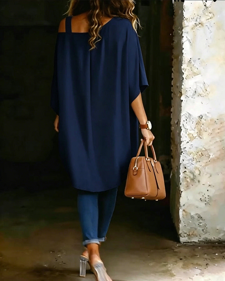 Blusa asimétrica de hombro al descubierto, de color liso y casual