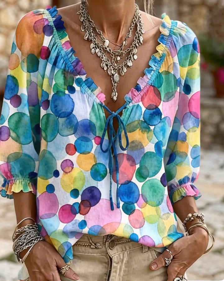 Blusa de escote en V con mangas volantes