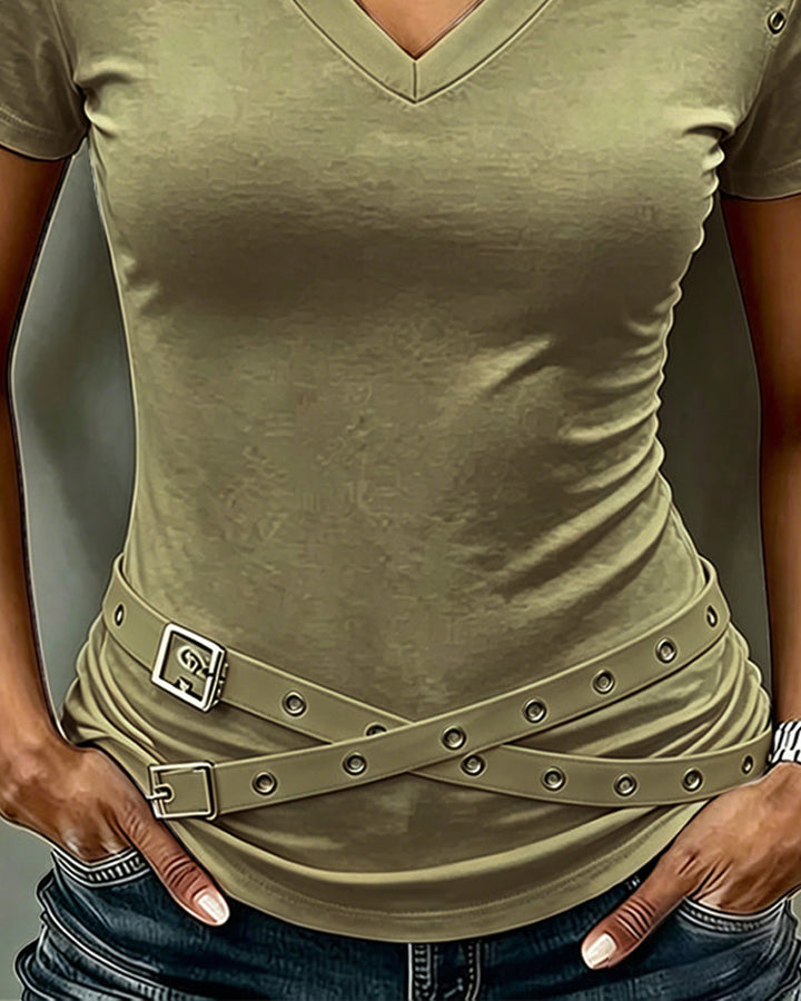 Camiseta con tiras cruzadas y recorte, corte Slim