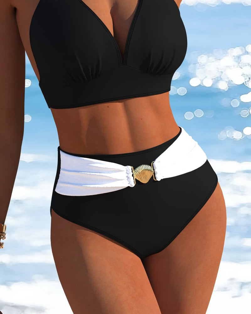 Bikini de cuerdas dobles con top halter diseñador