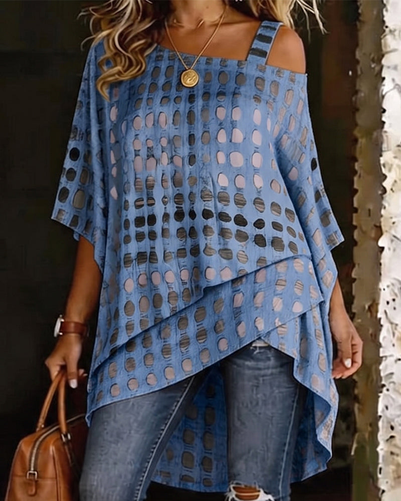 Blusa estampada de lunares con escote asimétrico de un solo hombro