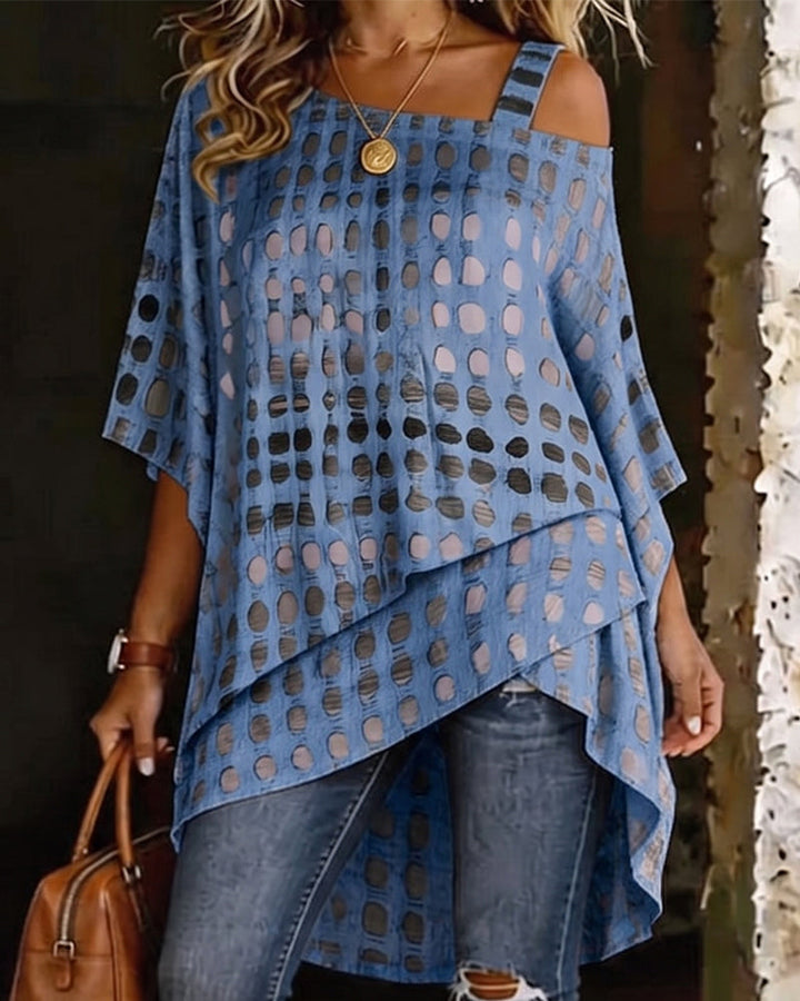 Blusa estampada de lunares con escote asimétrico de un solo hombro