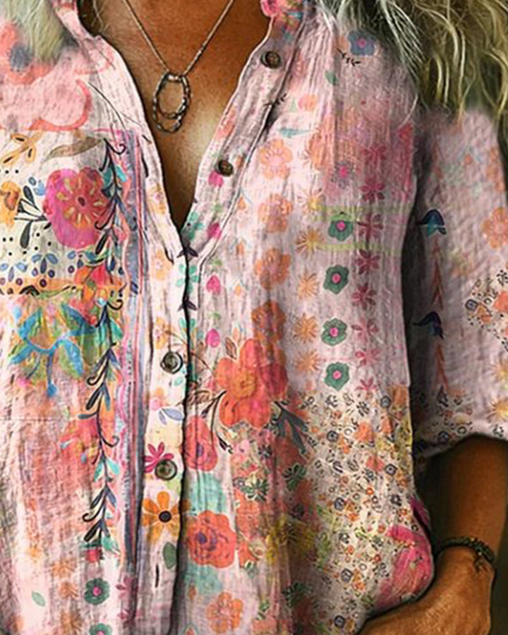 Camisa Artística con Estampado Floral