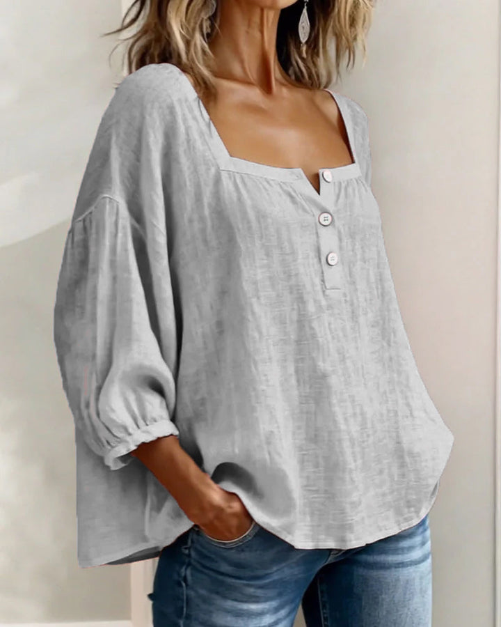 Blusa simple de cuello cuadrado y manga larga