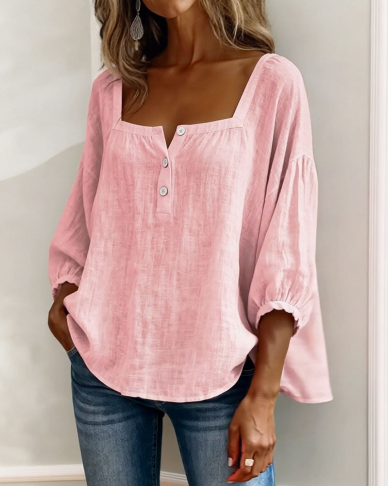 Blusa simple de cuello cuadrado y manga larga