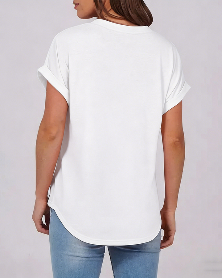 Camiseta lisa con escote en V y mangas cortas